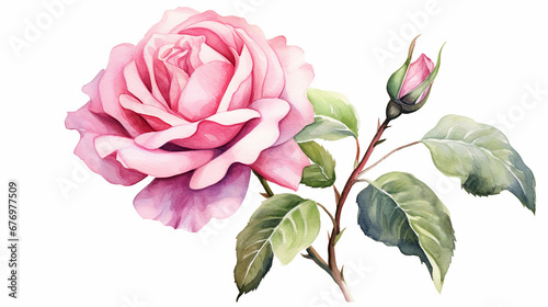 Elegant rose flower spring floral watercolor on white isolated background. pink rose watercolor illustration.