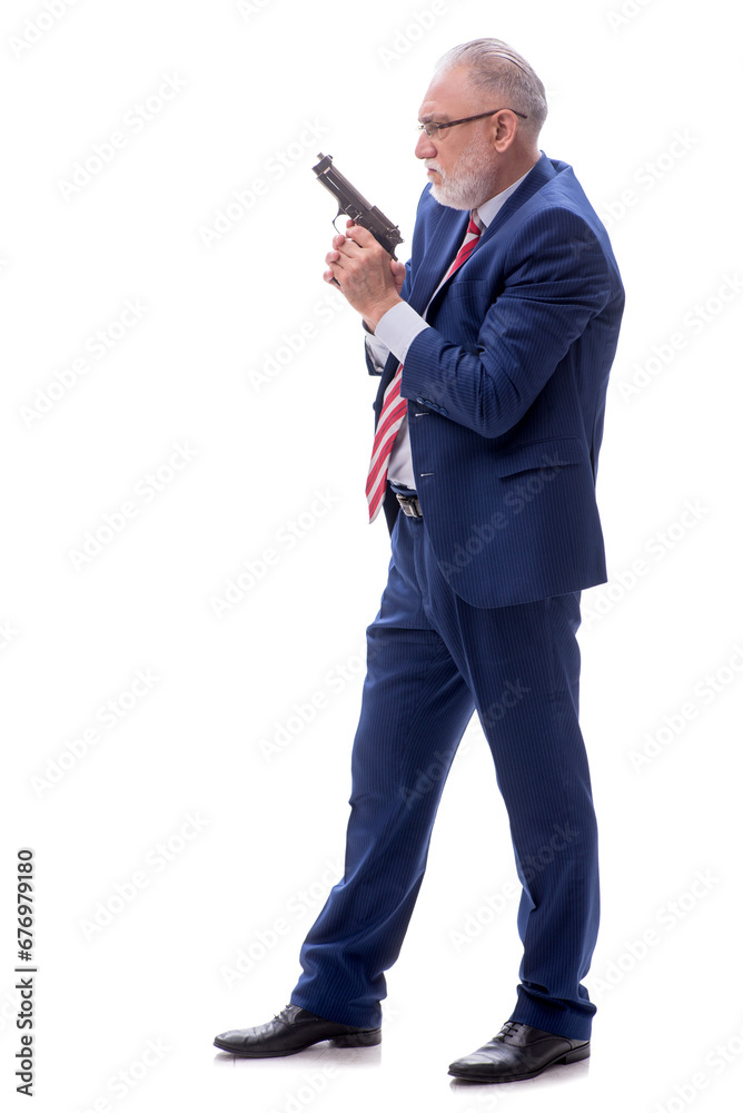 Old policeman with gun isolated on white Old policeman with gun isolated on white