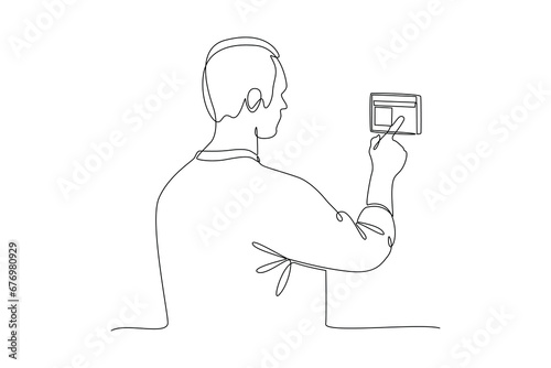 Continuous one line drawing Face recognition, voice authentication and retina scanning. Biometric authentication concept. Doodle vector illustration.