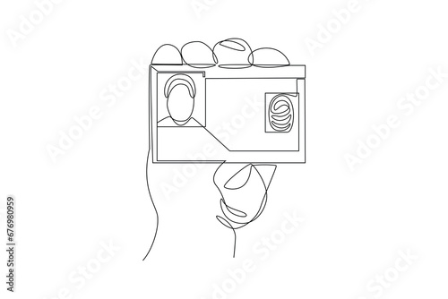 Continuous one line drawing Face recognition, voice authentication and retina scanning. Biometric authentication concept. Doodle vector illustration.