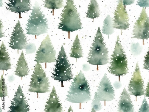 Christmas trees  forest. Christmas watercolor illustration. Card background frame. Pattern.