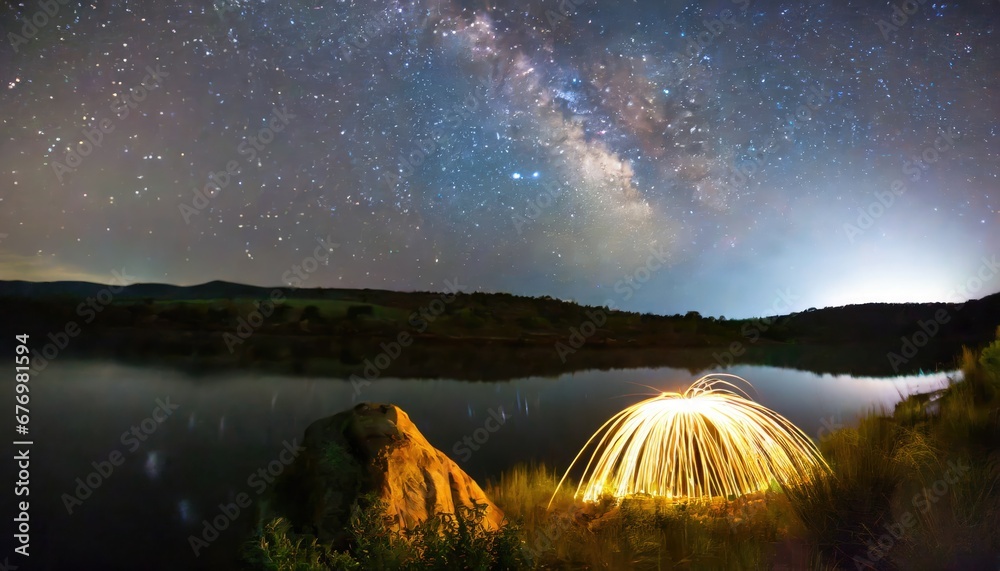 Voie Lactée au-dessus d'un Lac avec Effet Lumineux