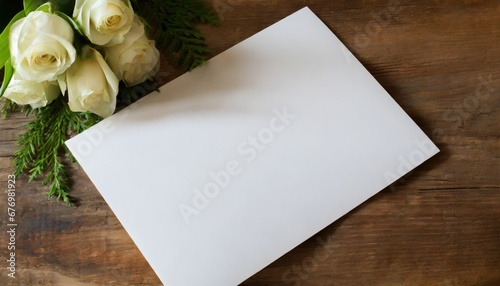 Obraz na płótnie Roses Blanches et Carte Vierge sur Fond en Bois w salonie