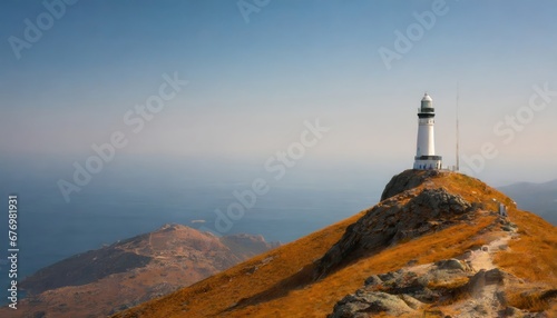 Obraz na płótnie Au-delà des nuages: Phare sur la montagne w salonie