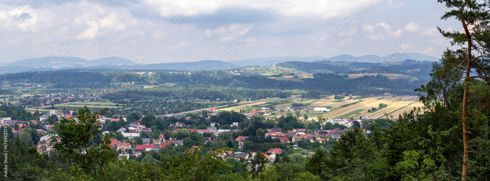Panoramic view at Stary Sącz city - Beskidy Mountains