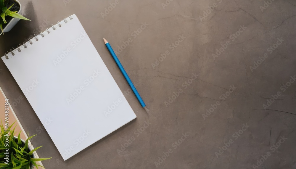 Cahier et Crayon Bleu sur Fond Gris