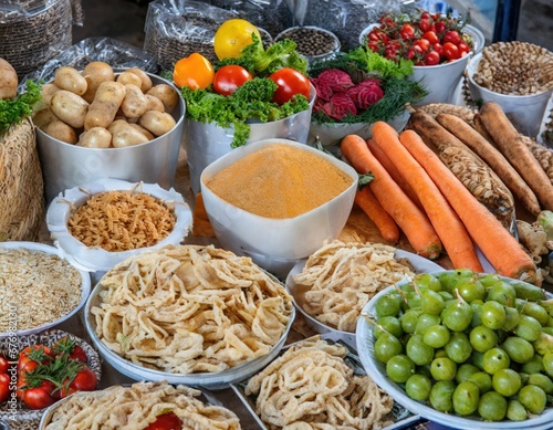 Obraz na płótnie Cornucopie Alimentaire: Marché Coloré de Produits Frais et Naturels w salonie
