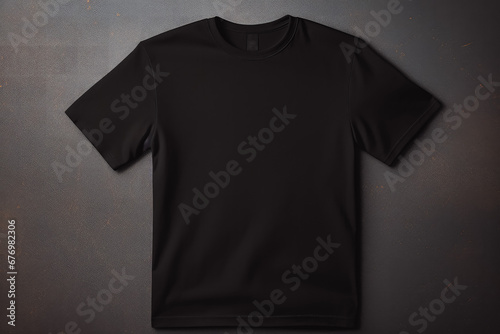Man wearing plain black t-shirt for mockup. Fashion model male with black shirt and neutral background. Black t-shirt mockup.