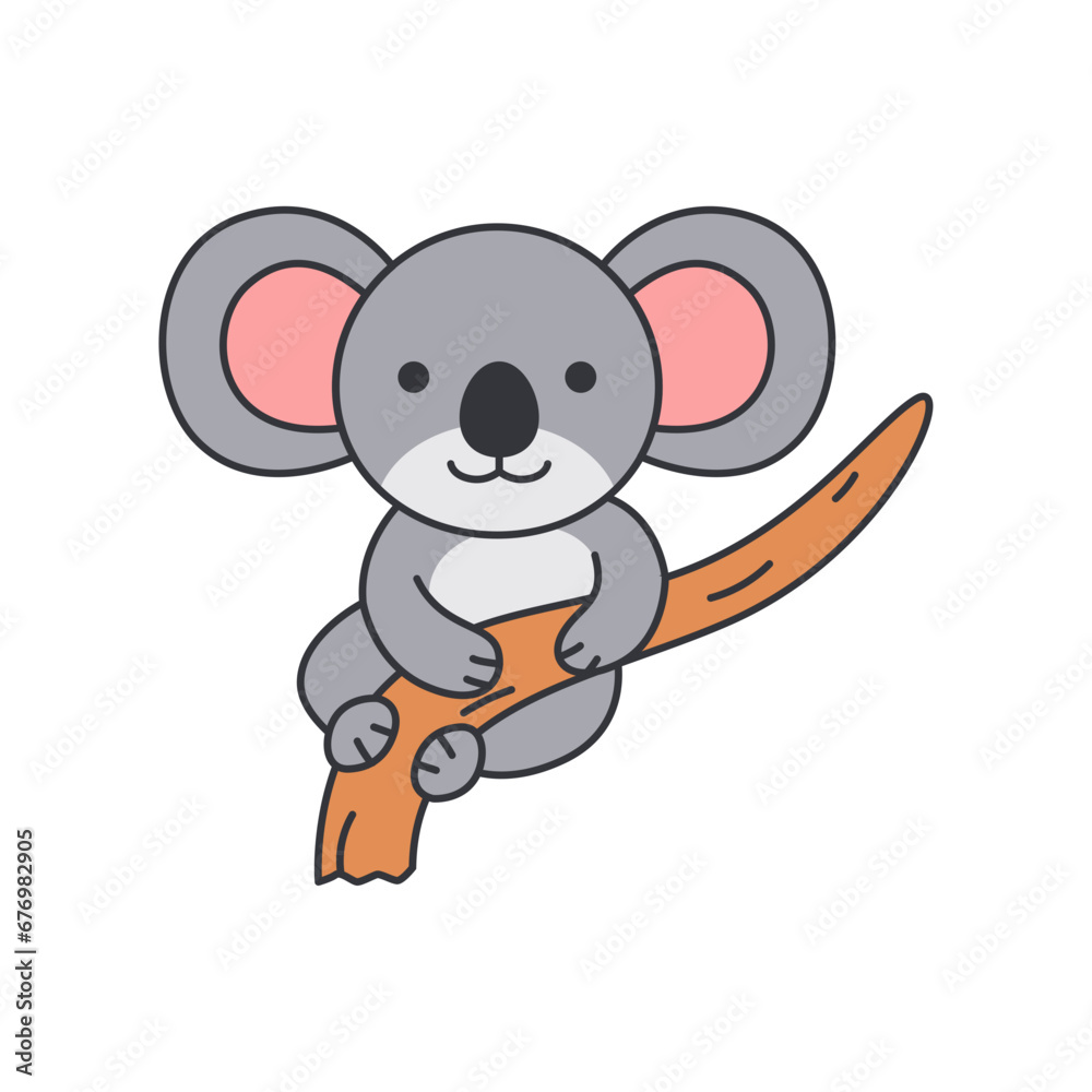 Cute koala on a branch. Vector illustration in cartoon style. Cute koala on a branch. Vector illustration in cartoon style.