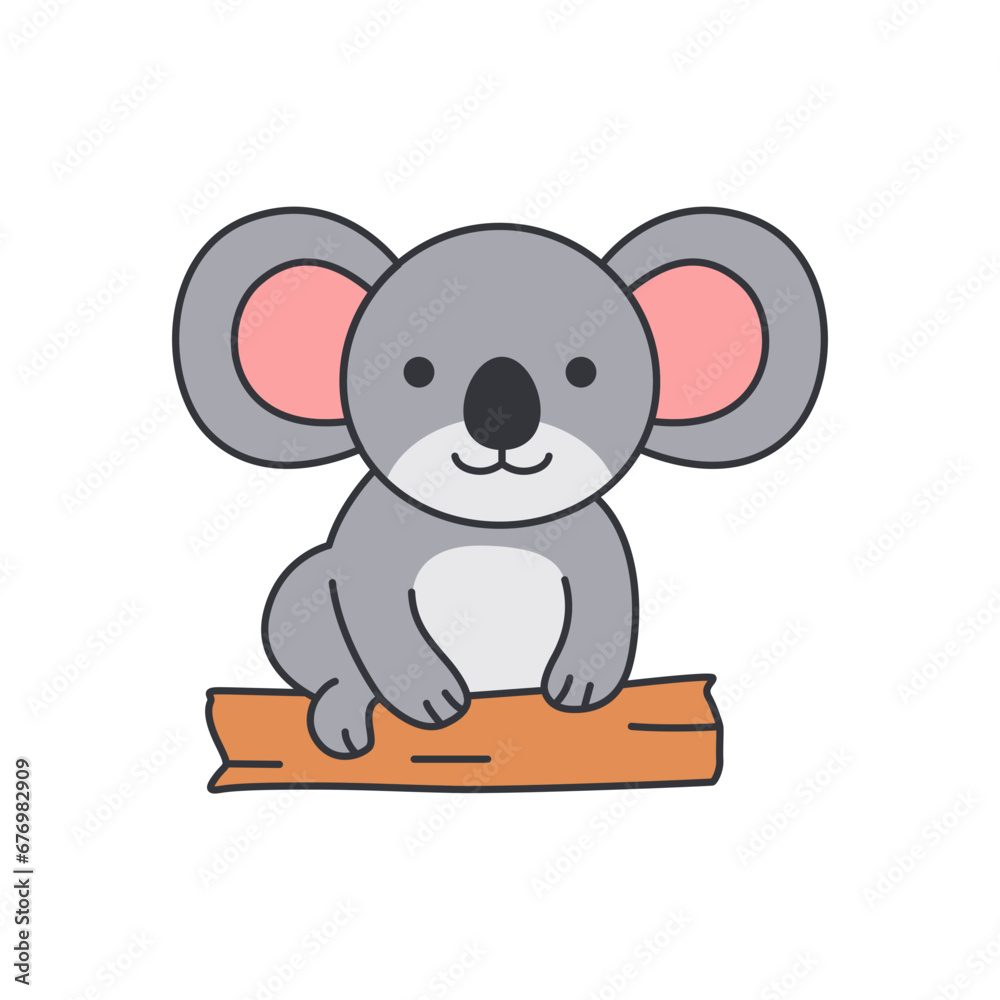 Koala on a log. Cute cartoon animal. Vector illustration Koala on a log. Cute cartoon animal. Vector illustration