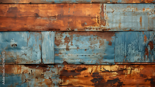 A close-up of corrugated metal with rust and patina. AI generative © SANGHYUN