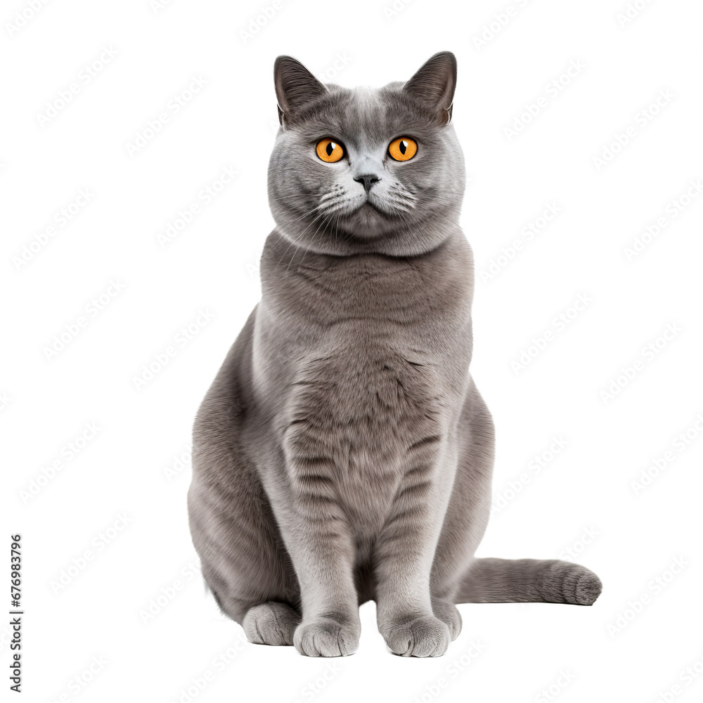 Obraz premium British Shorthair cat displayed in full body view against a transparent background, showcasing its plush coat and solid build.