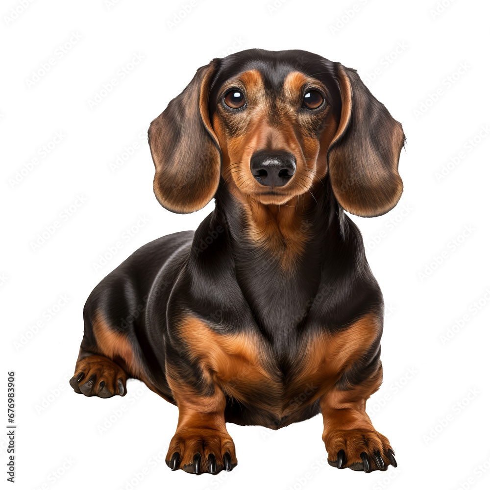 A full-body illustration of a Dachshund dog displayed against a transparent backdrop, showcasing its long silhouette and distinct features.