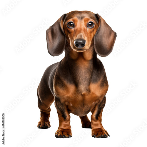 A full-body illustration of a Dachshund dog standing  showcased on a transparent background.