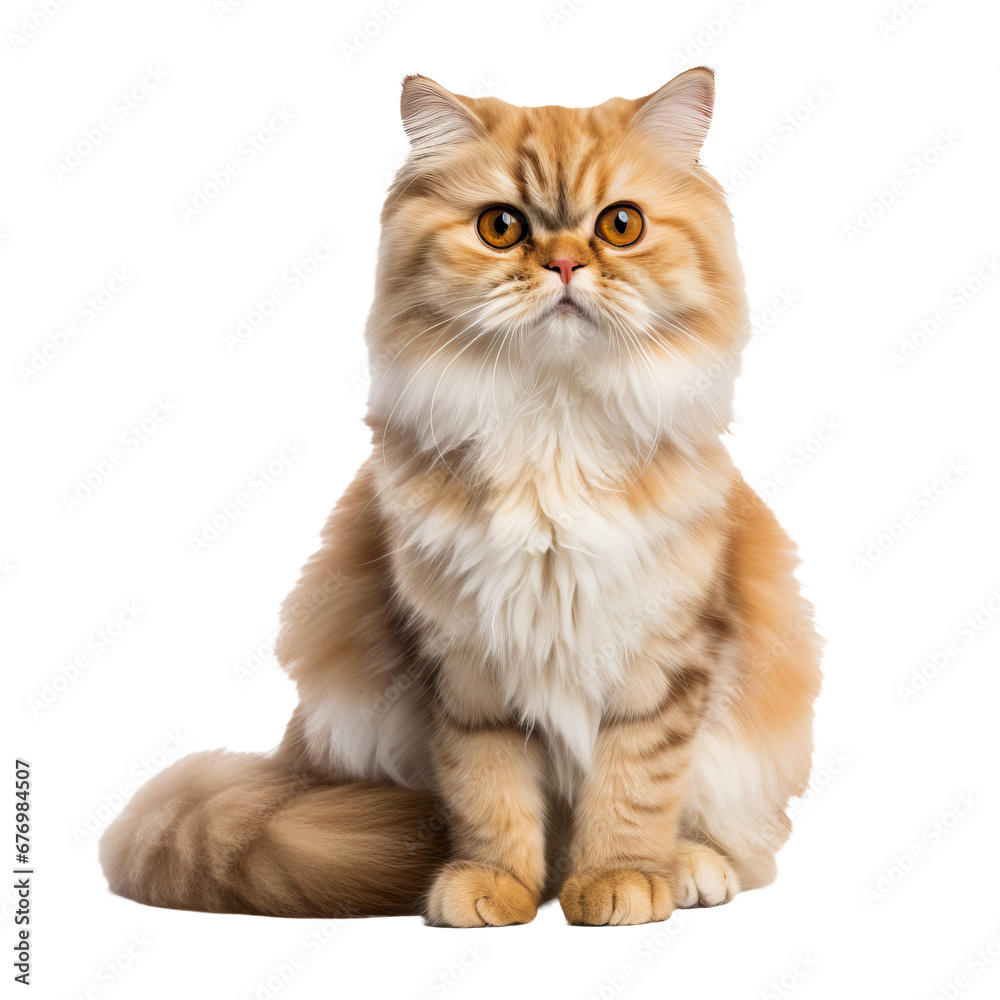 Persian cat depicted in its entirety, showcasing its long, luxurious fur and distinct features, displayed on a clear, invisible backdrop.