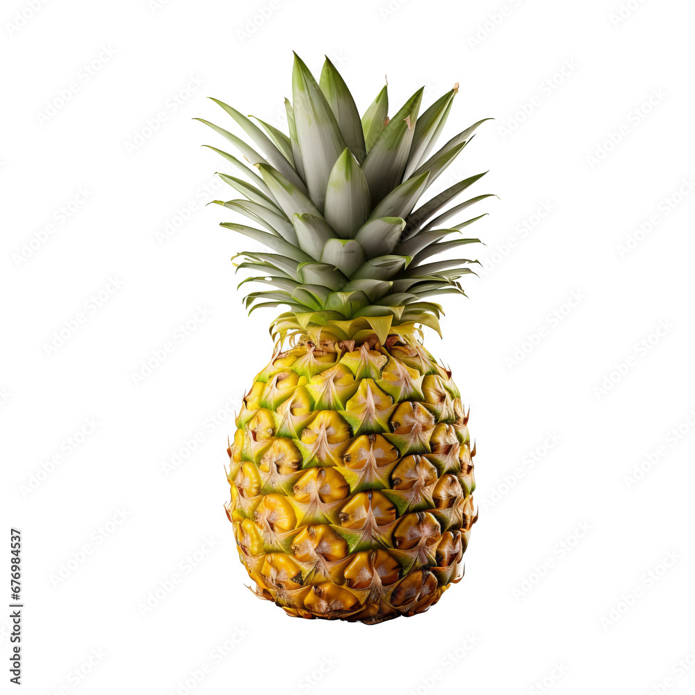 Fototapeta premium Pineapple with detailed texture and vibrant color, fully intact and visible from all angles, set against a clear transparent backdrop.