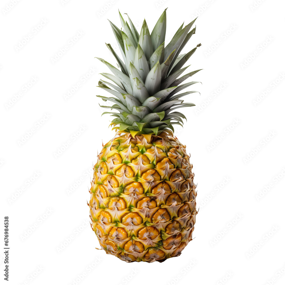 Pineapple with detailed texture, shown in its entirety, against a clear, transparent backdrop suitable for design use. Pineapple with detailed texture, shown in its entirety, against a clear, transparent backdrop suitable for design use.