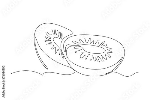 Continuous one single line drawing of kiwi fruit. Vector illustration