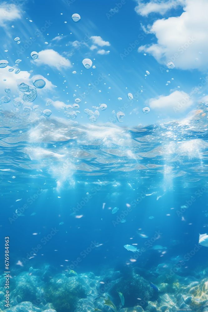 Obraz premium A deep blue ocean with a white cloud floating on it. AI generative