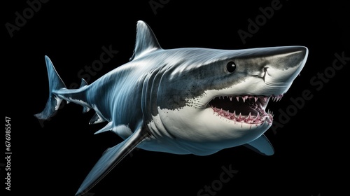 Great White Shark  isolated  on  black background.