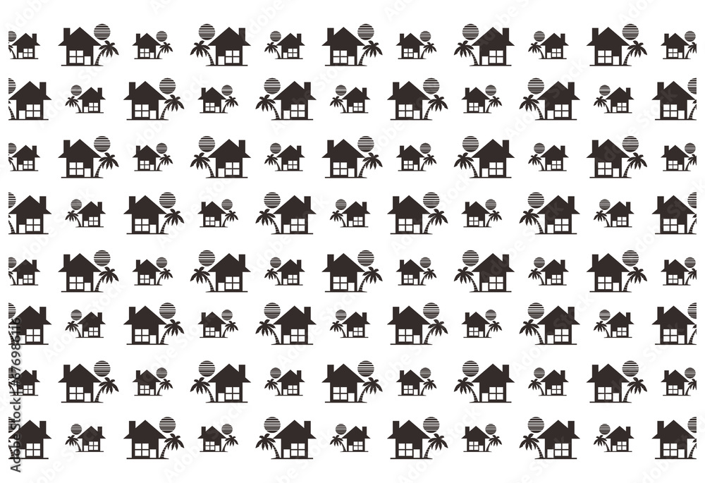 House With Palm Tree Silhouette Pattern Background House With Palm Tree Silhouette Pattern Background