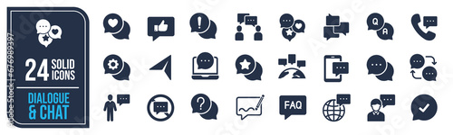 Dialogue solid icons collection. Containing communication, conversation, chatting, speech etc icons. For website marketing design, logo, app, template, ui, etc. Vector illustration.