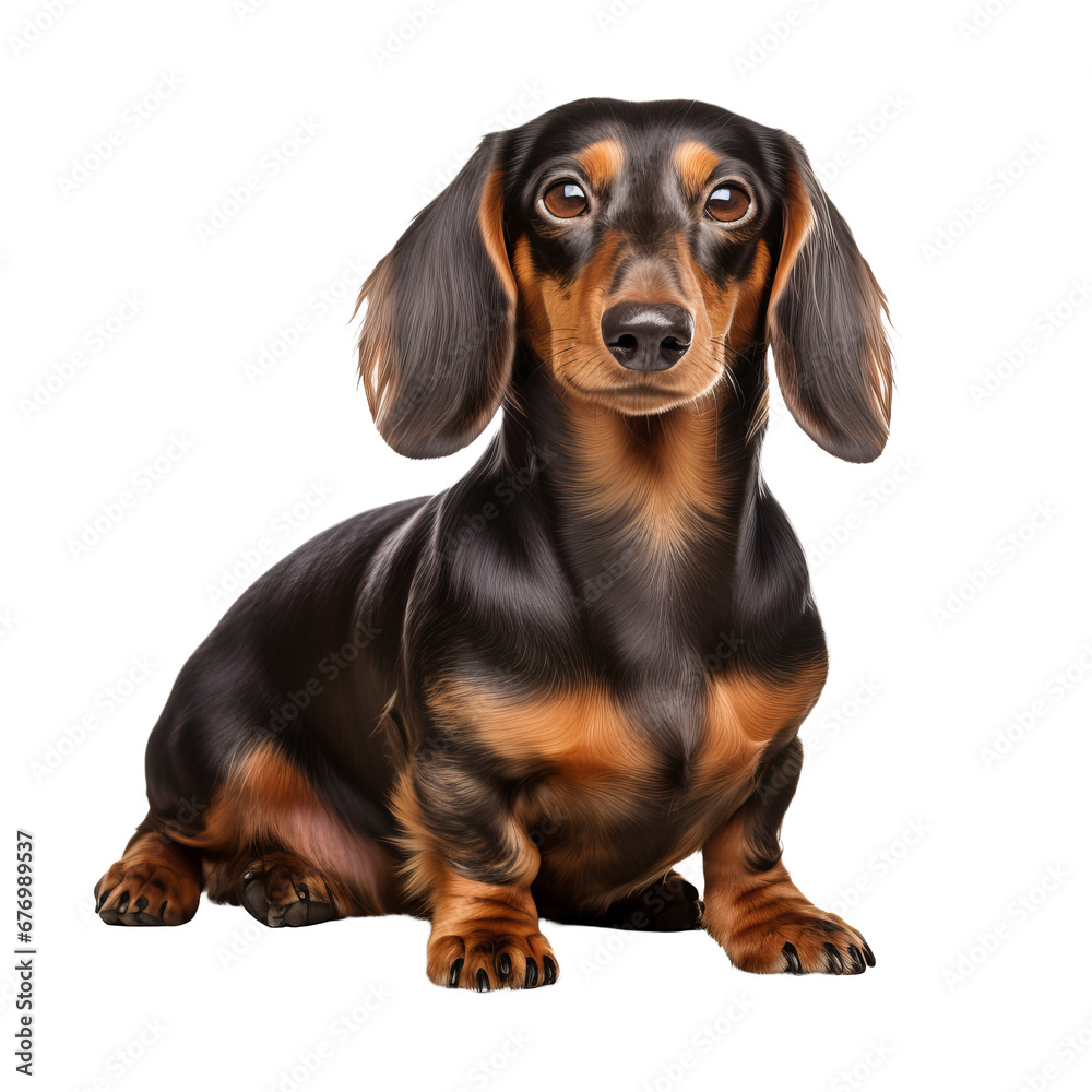 A Dachshund dog displayed in full body, standing with a side profile, on a transparent background for versatile use.
