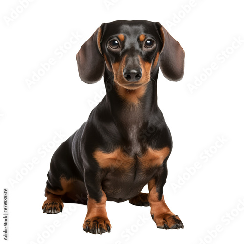 Dachshund breed dog displayed in its entirety against a clear, transparent backdrop for versatile use. © Nika