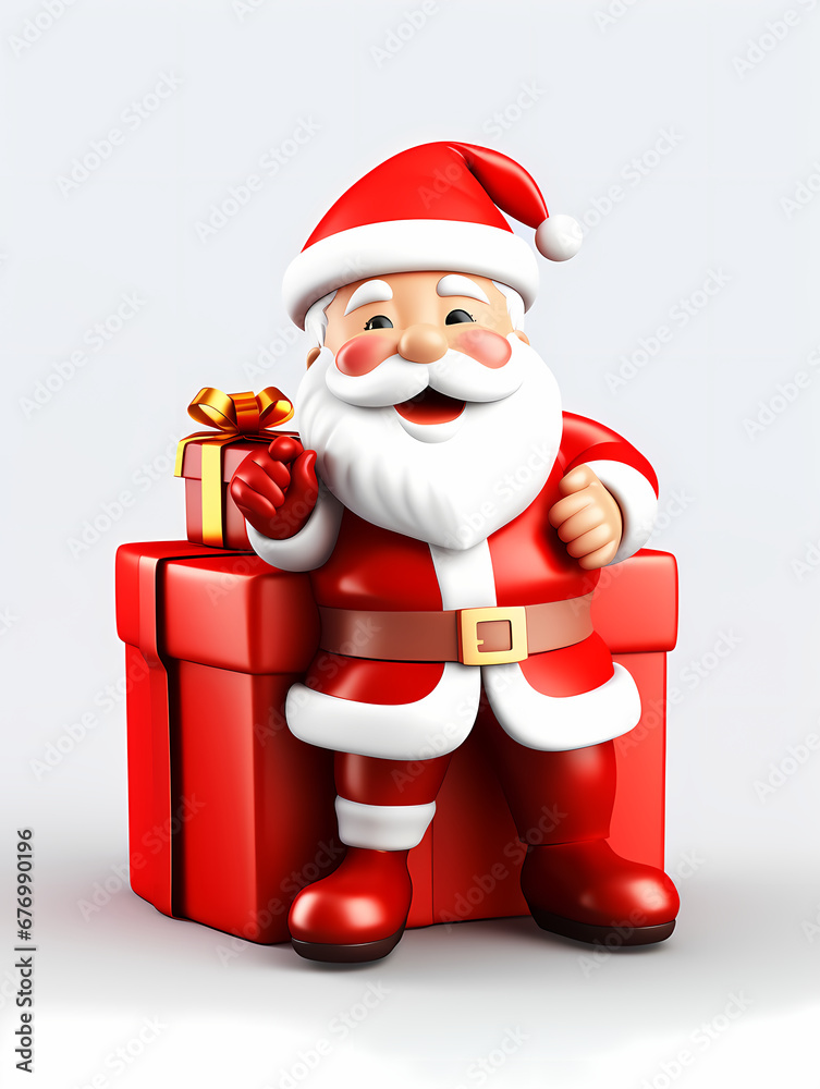 A happy 3d Cartoon Santa Clause with Big Red Gift box A happy 3d Cartoon Santa Clause with Big Red Gift box