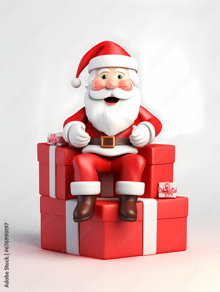 3d Cartoon Santa Claus sitting on top of gift boxes 3d Cartoon Santa Claus sitting on top of gift boxes