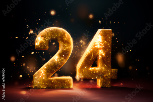 Counting down to the New Year: 24, the festive concept begins.Big numbers 24. The concept and atmosphere of the new year. Bright image. 