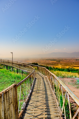 Bamboo bridge and mountain view at Doi Sa Ngo viewpoint