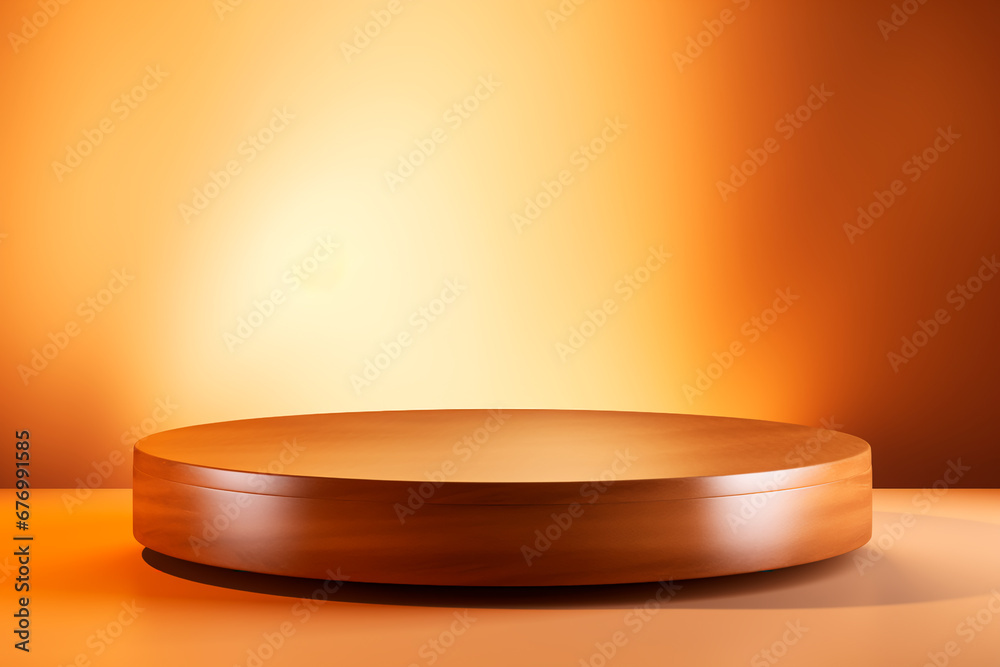 Circular wooden podium with soft golden-brown backlighting and a touch of haze, creating an elegant and atmospheric setting.
Circular wooden podium with soft golden-brown backlighting and a touch of haze, creating an elegant and atmospheric setting.
