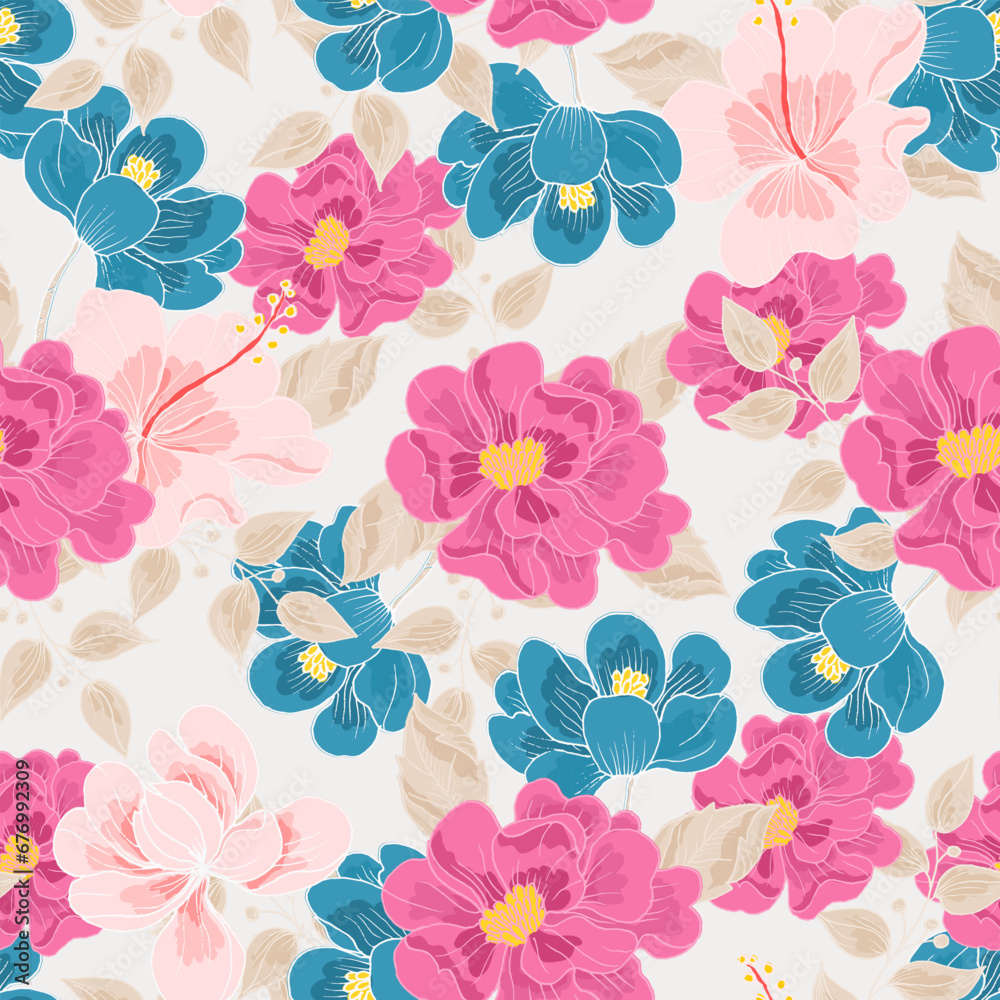 Hand Drawn Tropical Flower Seamless Pattern