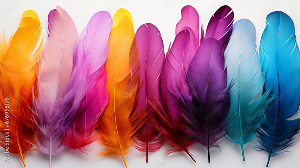 Vibrant carnival feathers in a spectrum of colors isolated on a ...