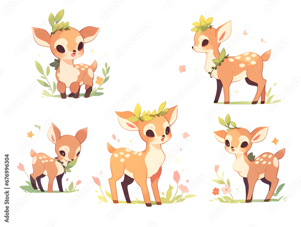 set of cute deer | generative AI set of cute deer | generative AI