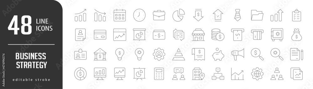Business StrategyLine Editable stoke Icons set. Vector illustration in modern thin lineal icons types: Loss, Schedule, Business, Time, Piechart,  and more.