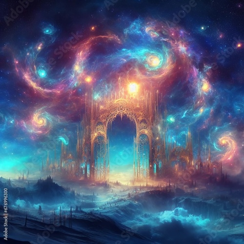 A night sky filled with colorful magic celestial gates