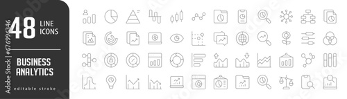 Business Analytics Line Editable Icons set. Vector illustration in modern thin lineal icons types: Polling, Pie Chart, Bar, Pyramid, Stock, and more.
