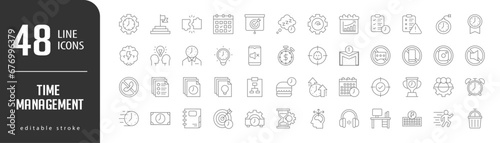 Time ManagementLine Editable stoke Icons set. Vector illustration in modern thin lineal icons types: Goals, Time Management, Puzzle, Calendar, Presentation Target,  and more. photo