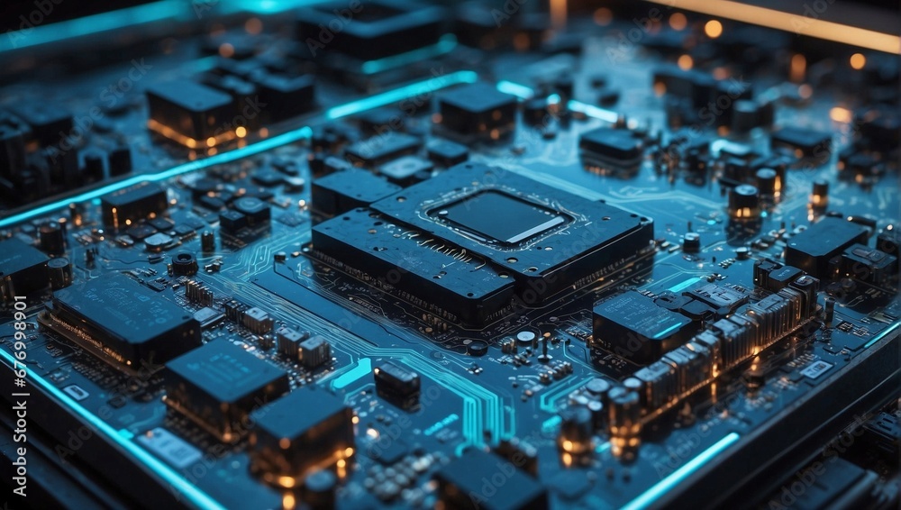 futuristic world with this unique rendering of a technical circuit board. Generative AI.