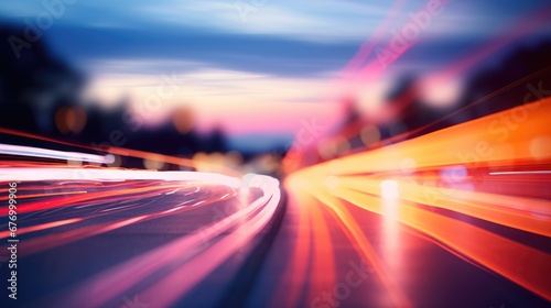High speed motion blur from cars driving on a highway at twilight, abstract background