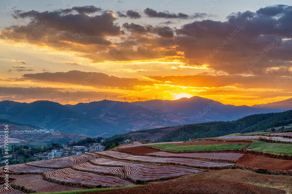 Yunnan Fairyland sunset landscape in Dongchuan District Kunming city Yunnan province, China.