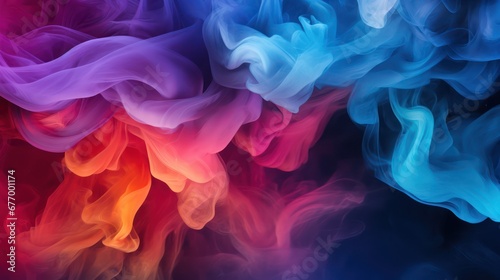 A Spectacular smoke and mist with a variety of bright contrasting colours. Bright and intense abstract backgrounds or wallpapers. © Phoophinyo