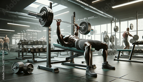 Strength Training: Man Doing Bench Press at Gym photo