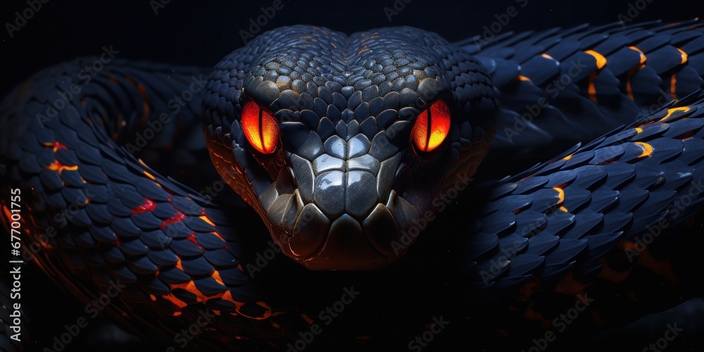 a black and blue snake with eyes, generative AI - obrazy, fototapety, plakaty 