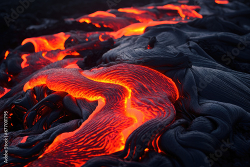 Illustration of lava flowing on cooling rocks, Hawaii, but could be anywhere