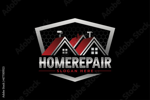 High quality colorful home repair, roofing, remodeling, handyman, home renovation, decor logo	