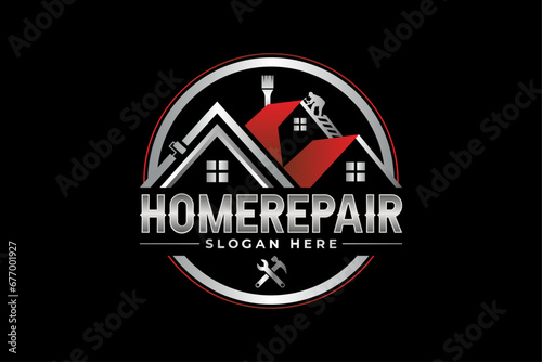 High quality colorful home repair, roofing, remodeling, handyman, home renovation, decor logo	