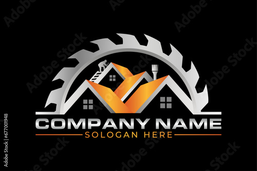 High quality colorful home repair, roofing, remodeling, handyman, home renovation, decor logo	